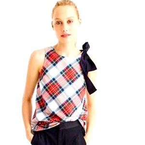 J Crew tartan holiday swing top with grosgrain ribbon bow shoulder
